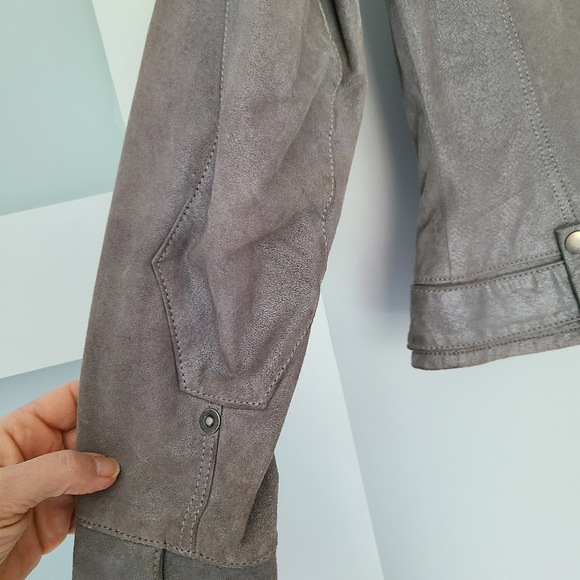 Danier pewter brushed leather moto  jacket - Picture 3 of 9